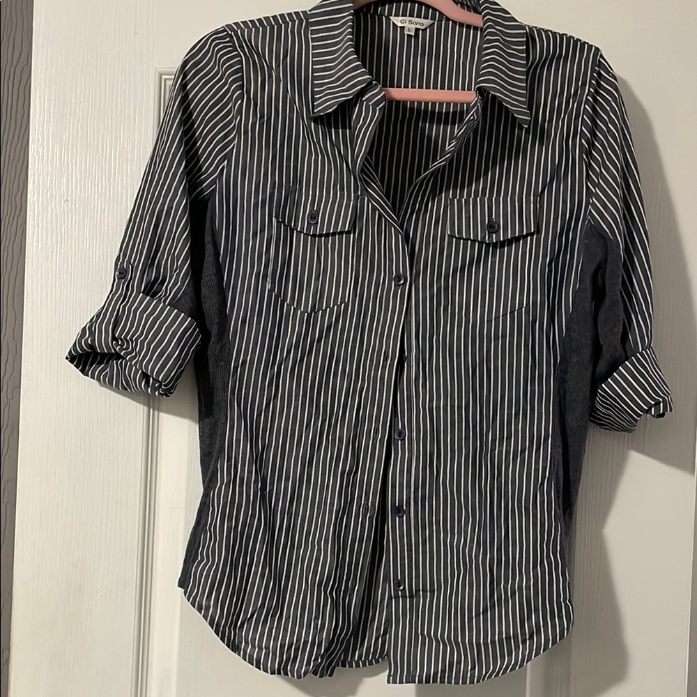 Ci Sono Black and White Striped Button Down Shirt